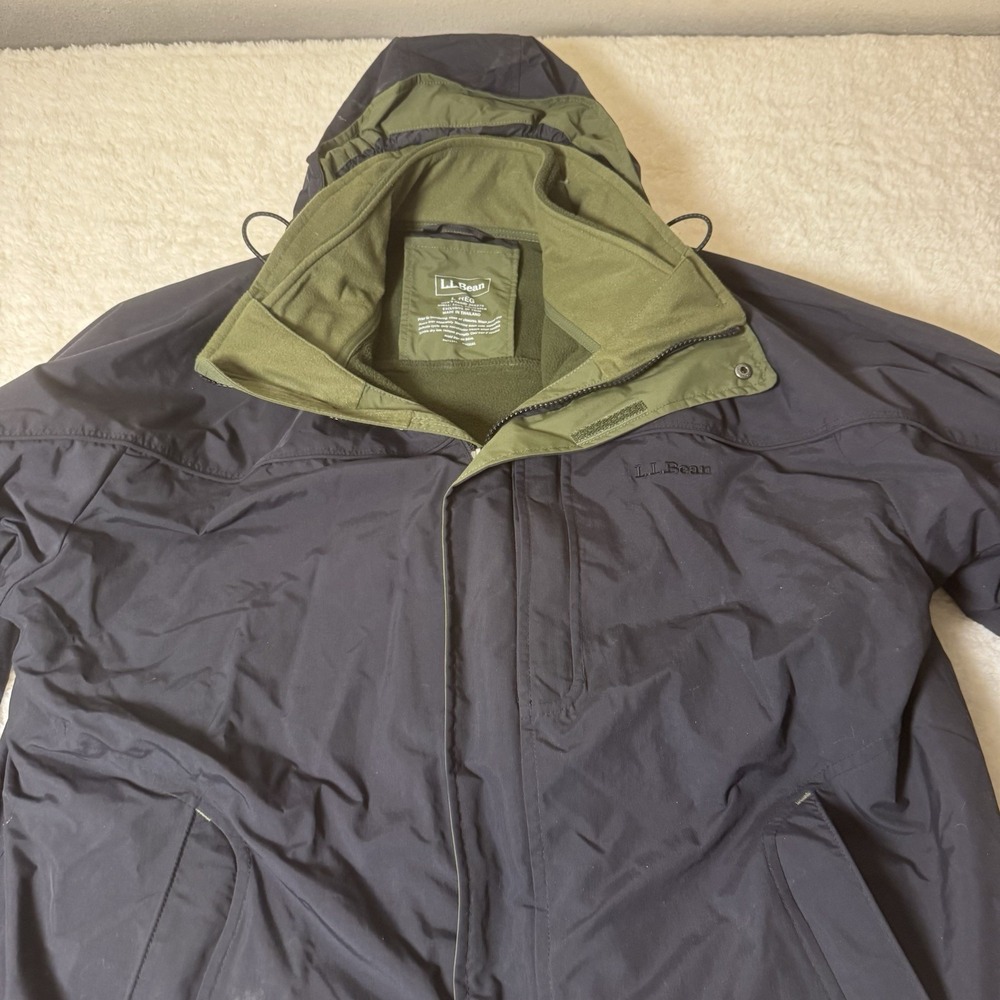 L.L. Bean Men's Large Reg Black Green Fleece Lined Hooded Jacket 265276
